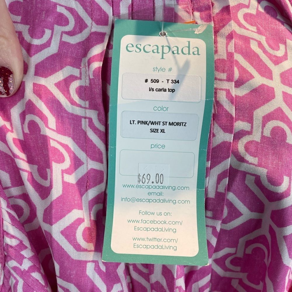 NWT Escapada Womens Pink and White 3/4 Sleeve Top Size XL - Picture 6 of 6